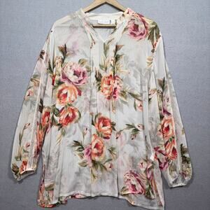 Susan‎ Graver Sheer Floral Blouse XL Statement Garden FemininePrint Boho Chic